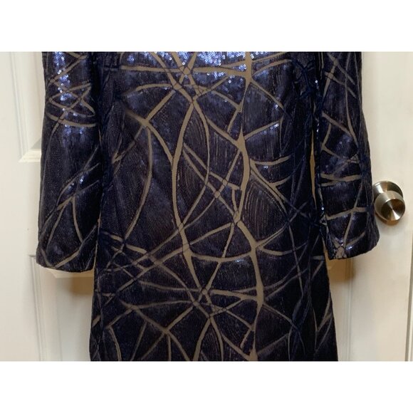 Tadashi Shoji Blue Sequin Paneled Mesh Dress, Size 4 - Picture 3 of 7
